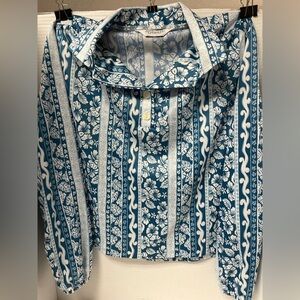 Retro Floral Patterned Blue Cottagecore Blouse Vintage 70’s Artsy Boho Sz M/L